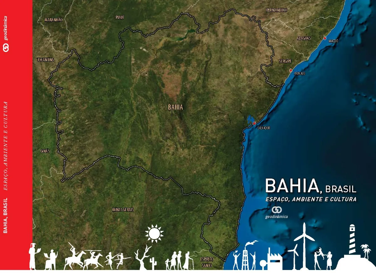 Capa do livro territorializado, com o mapa de satélite do território e o nome na capa